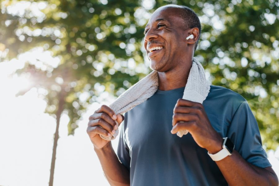 a man smiling after exercise